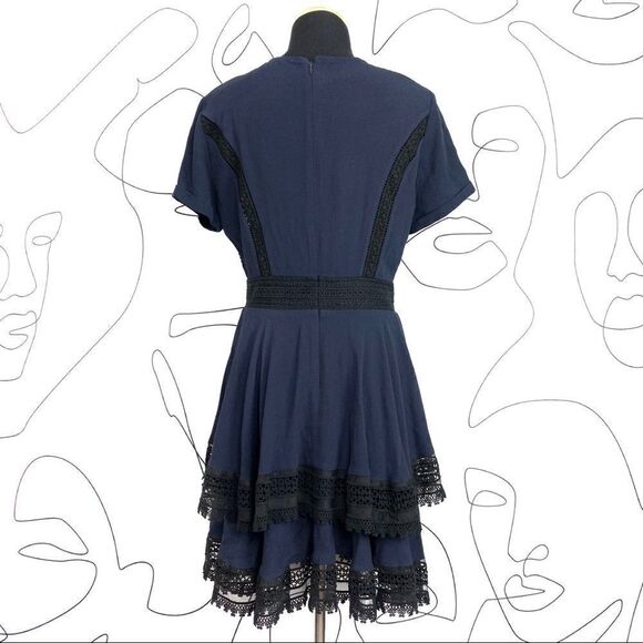 Maje Raglia Crepe Lace Inlet Tiered Dress Blue - Picture 7 of 10